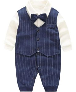 ベビー服 ベビーフォーマル 男の子 ロンパース 長袖(ネイビー,  90cm)