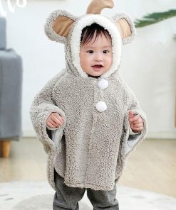 ケープ マント ベビー 赤ちゃん 女の子 男の子 アウター 上着 長袖 前開き スナップボタン もこもこ ふわふわ 起毛 恐竜 王冠 ゾウ 動物 アニ