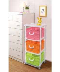 収納ケース おもちゃ収納 幅44cm 日本製 キャスター付 引出しタイプ バスケット 天板付き NEW キューブバスケットラック 3型〔代引不可〕